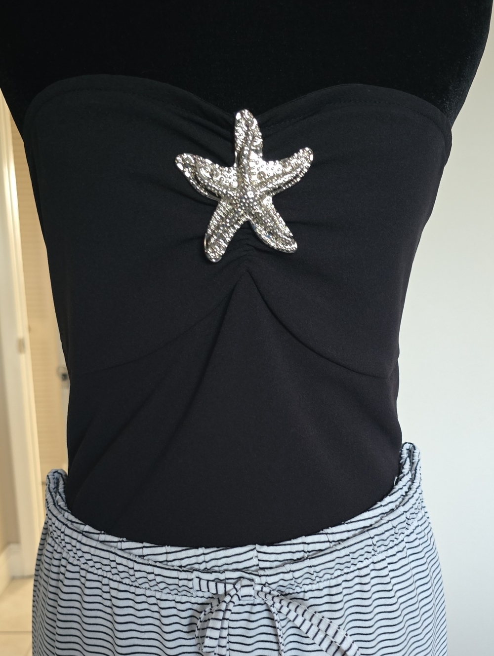 H&M Black Strapless Top with Silver Starfish Accent